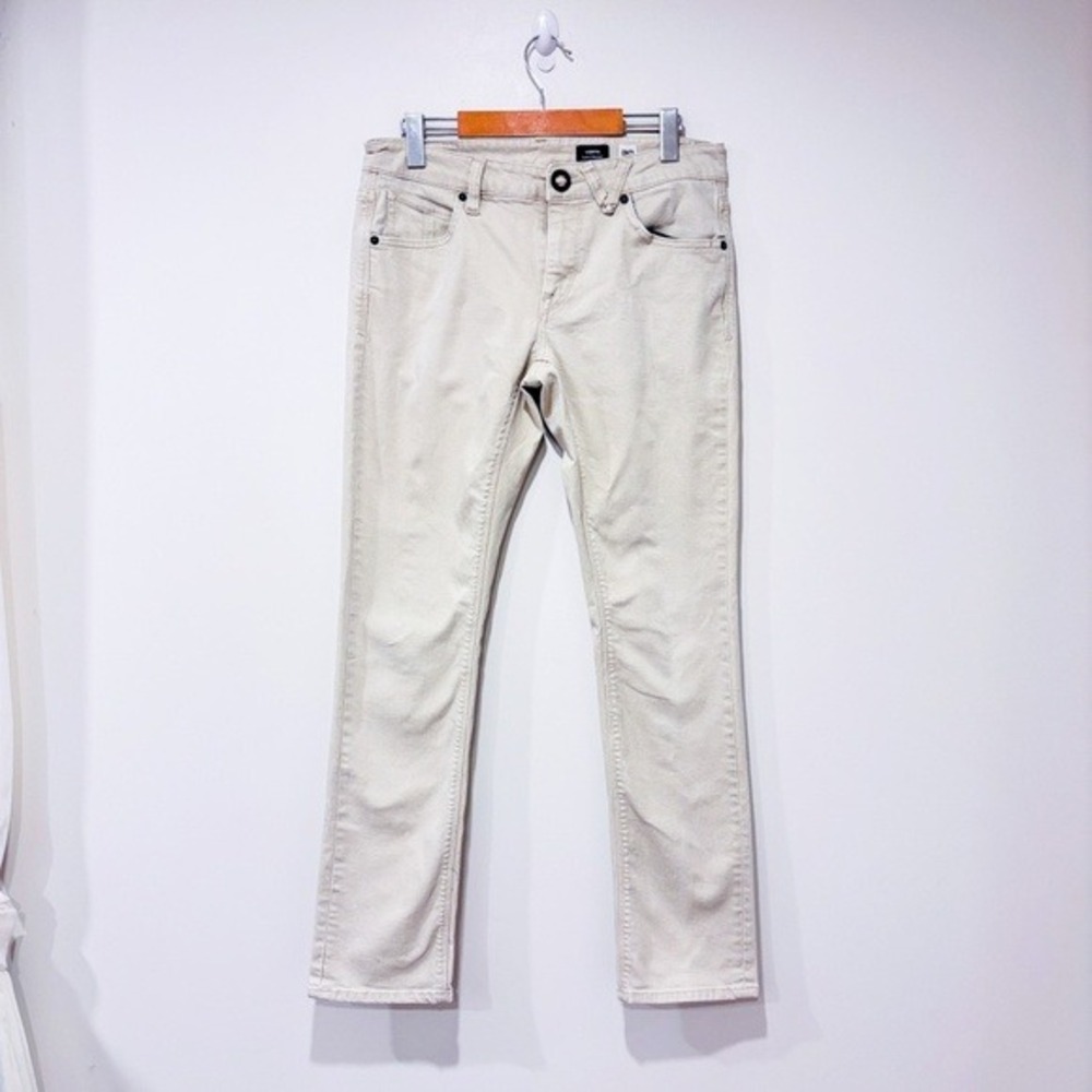 VOLCOM Beige Vorta Slim Straight Stretch Denim Jeans Size 30